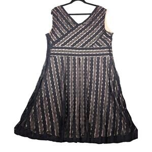 Harpers signature Black lace over  flesh liner cocktail midi length dress Sz18 W